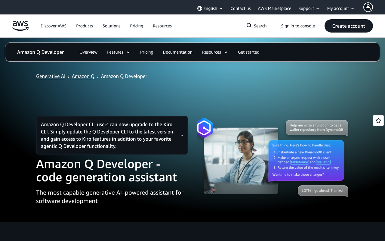 Amazon Q Developer AI coding assistant screenshot