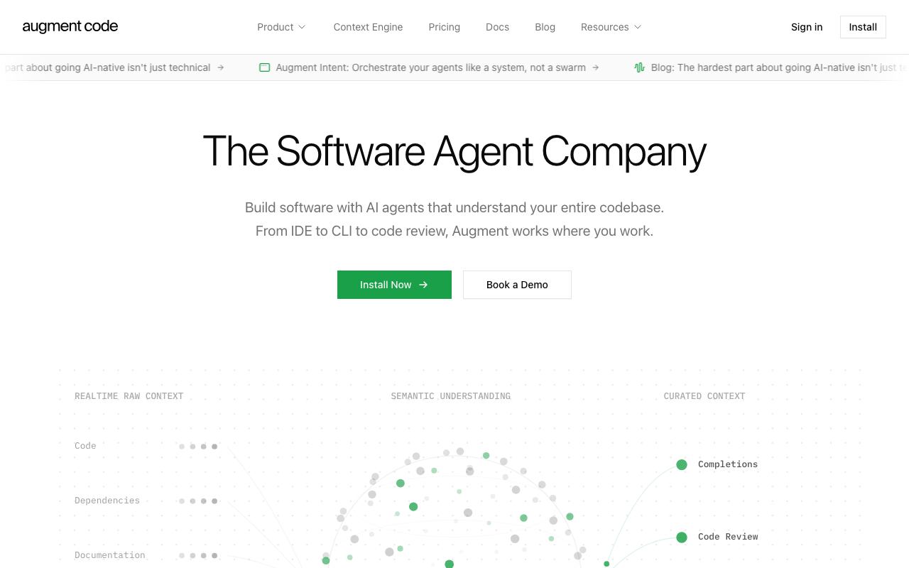 Augment Code AI coding assistant homepage screenshot