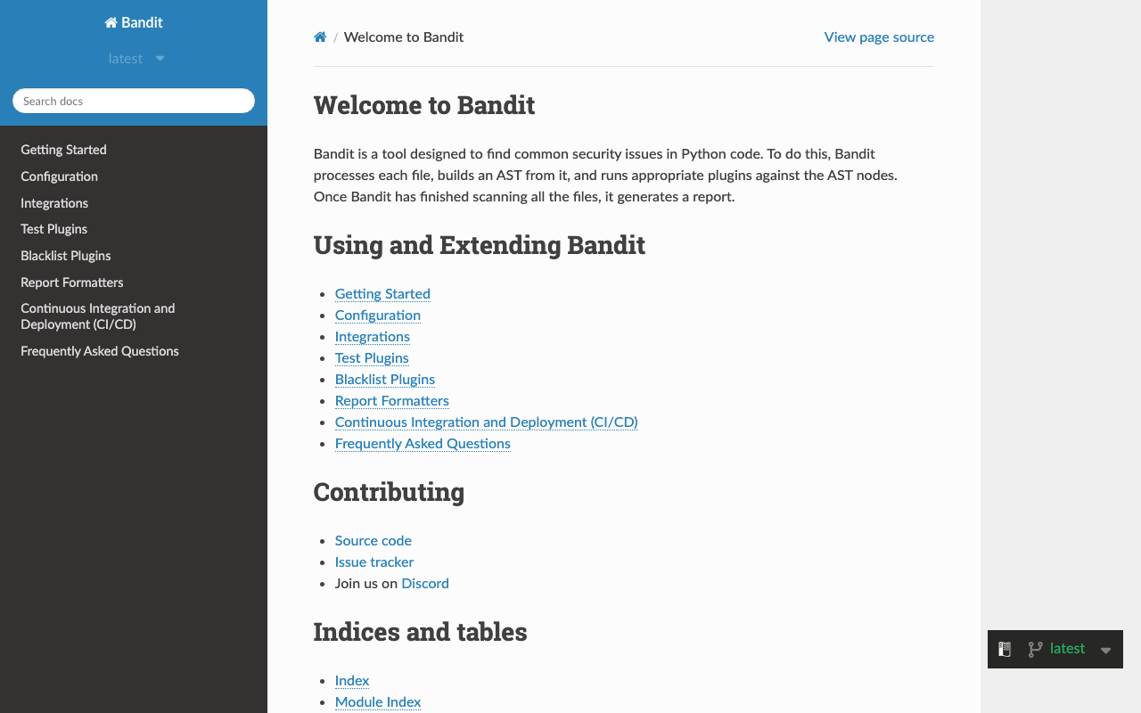 Bandit security scanning tool features overview screenshot