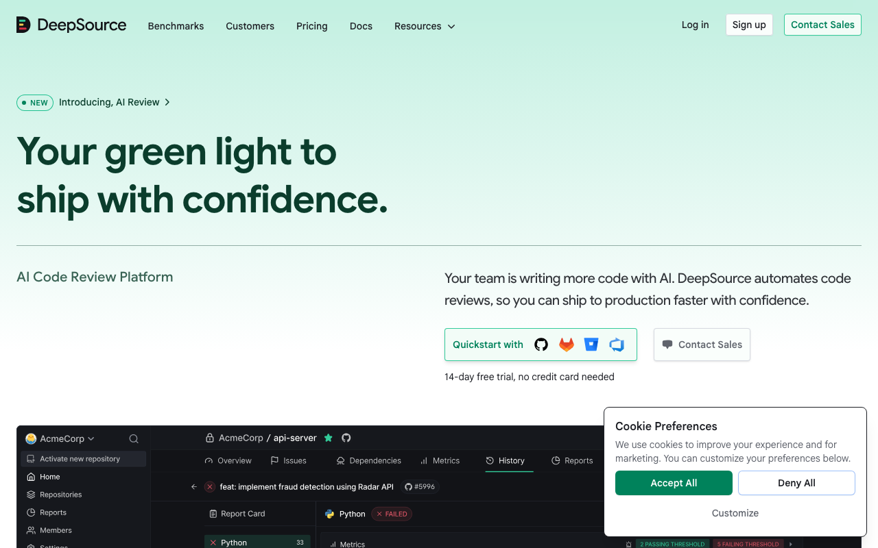 DeepSource code quality platform screenshot