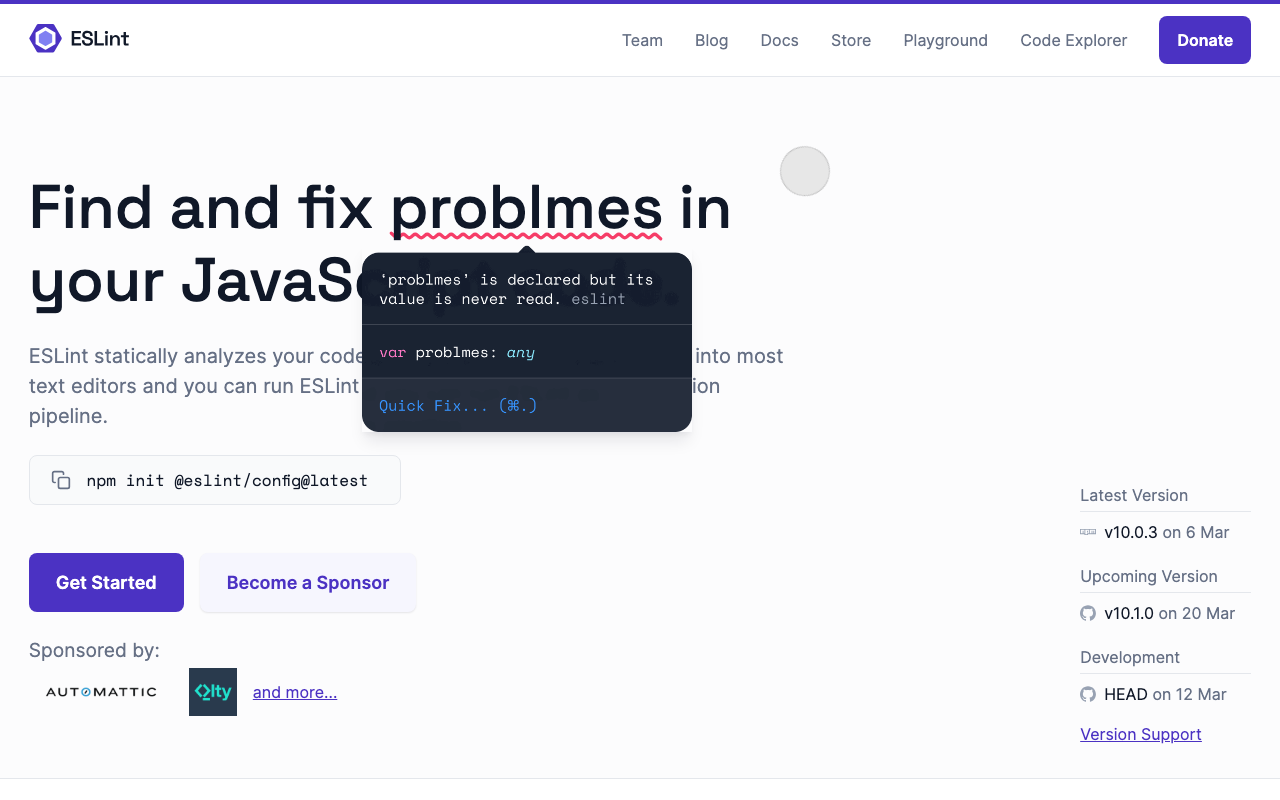 ESLint code quality platform features overview screenshot