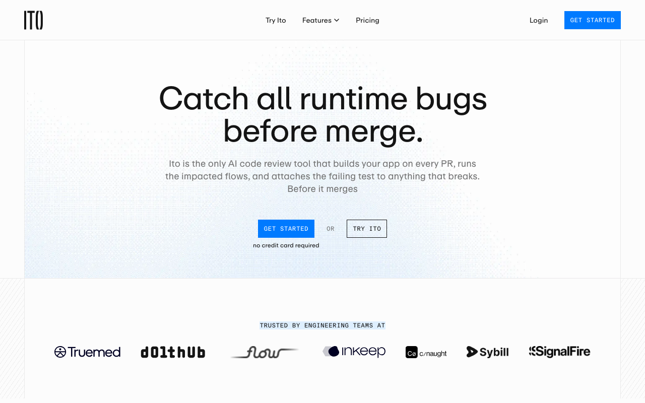 Ito AI code review tool homepage screenshot