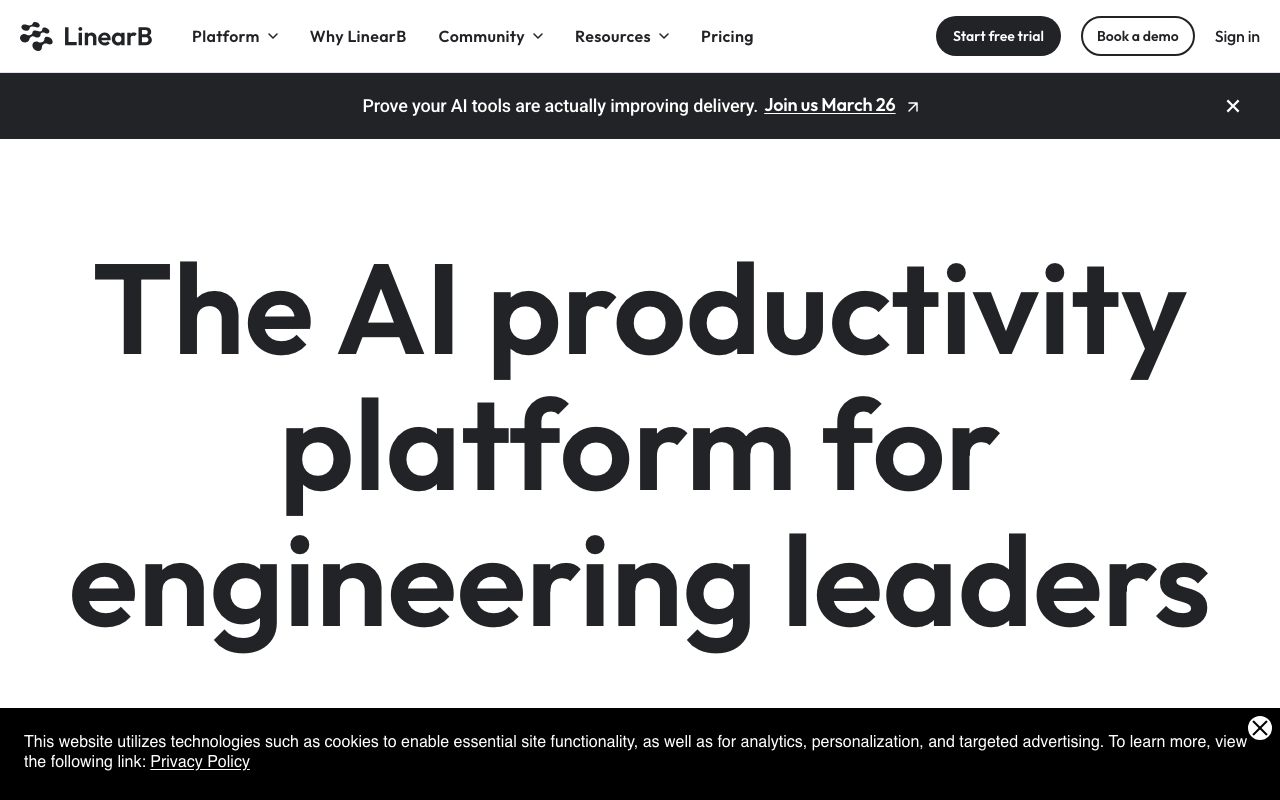 LinearB code quality platform homepage screenshot
