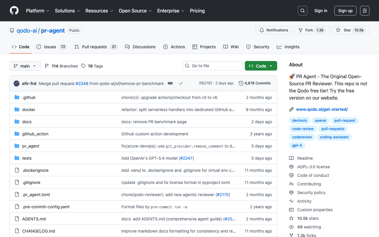 PR-Agent AI code review tool screenshot