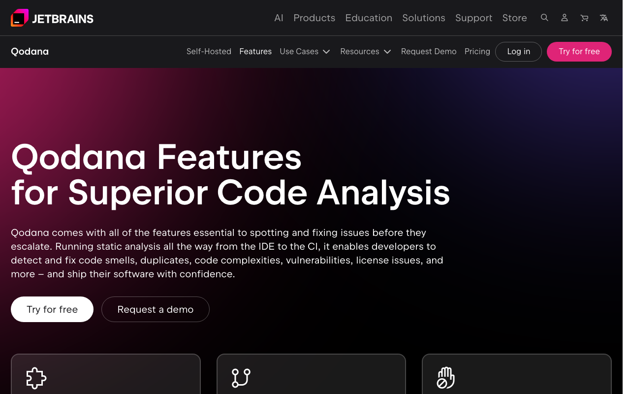 Qodana static analysis tool features overview screenshot