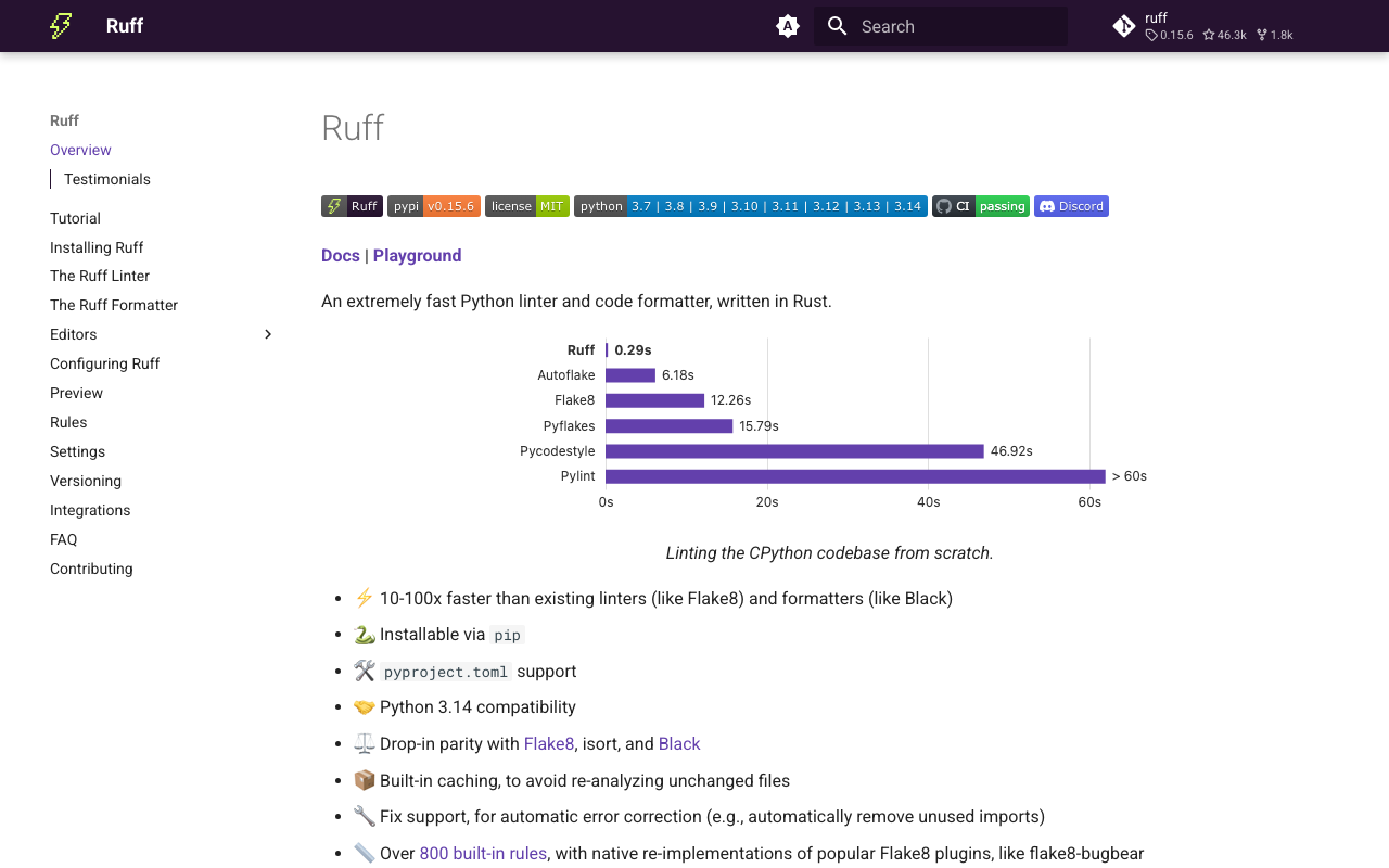 Ruff code quality platform features overview screenshot
