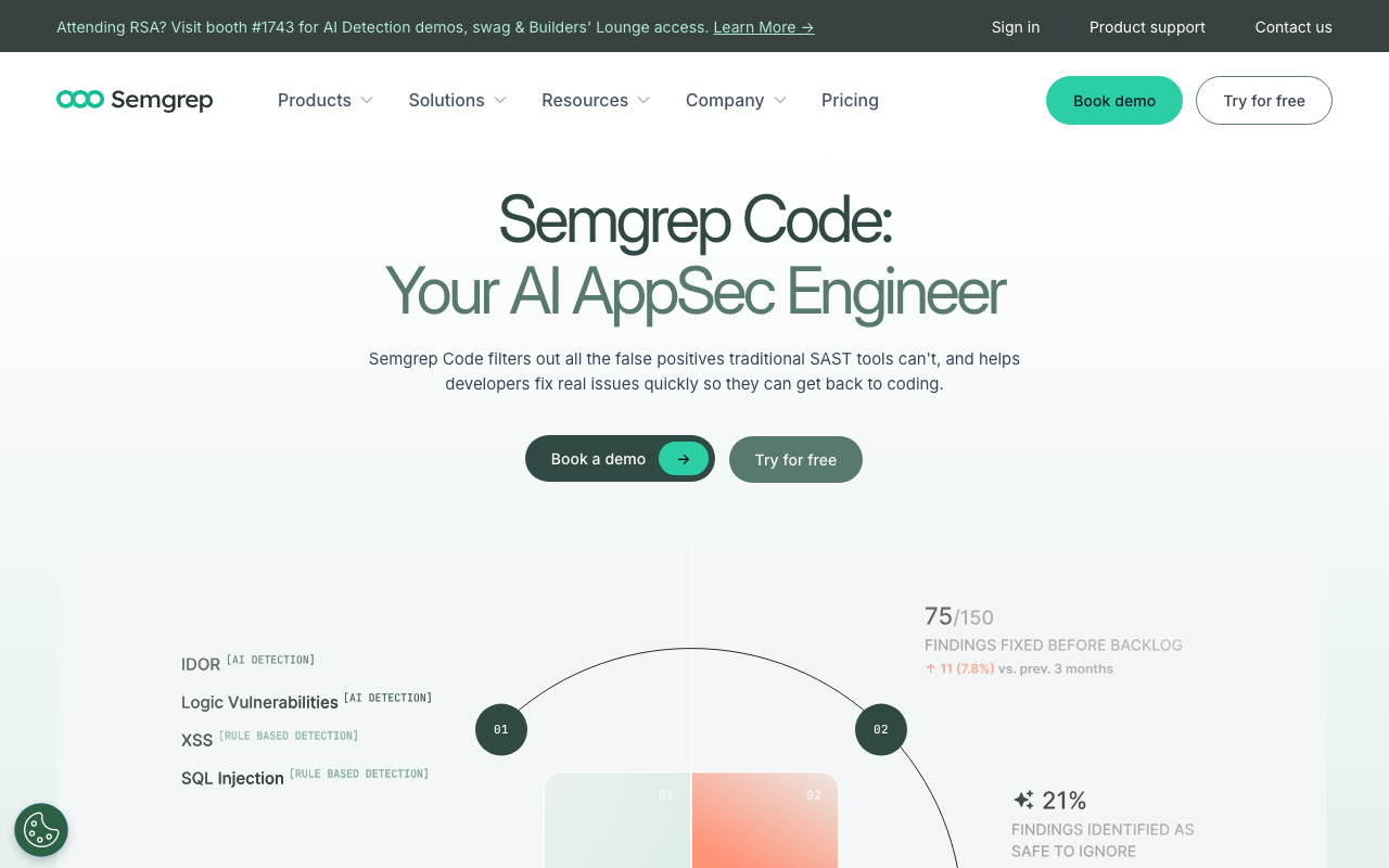 Semgrep security scanning tool features overview screenshot