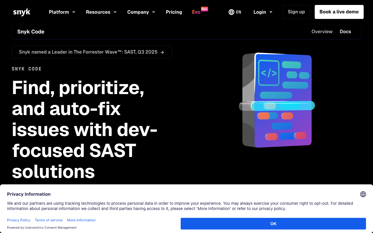 Snyk Code security scanning tool screenshot