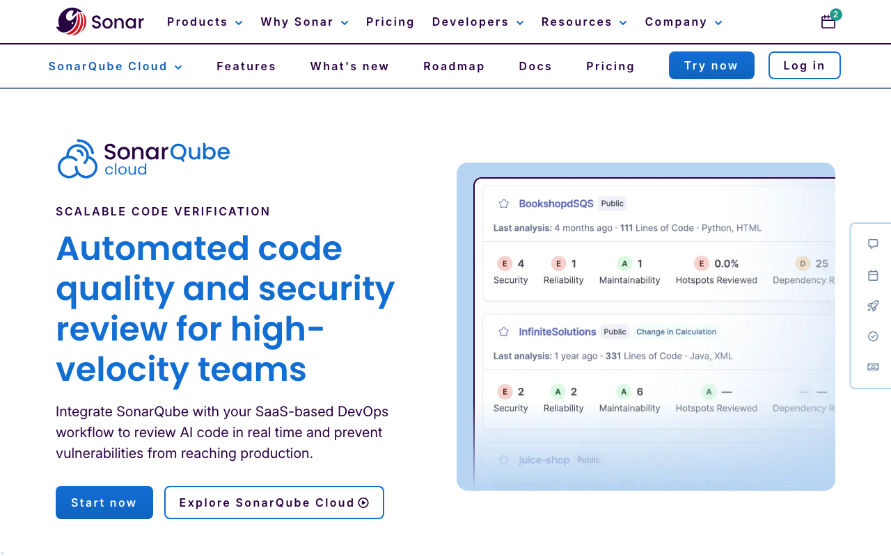 SonarCloud code quality platform features overview screenshot